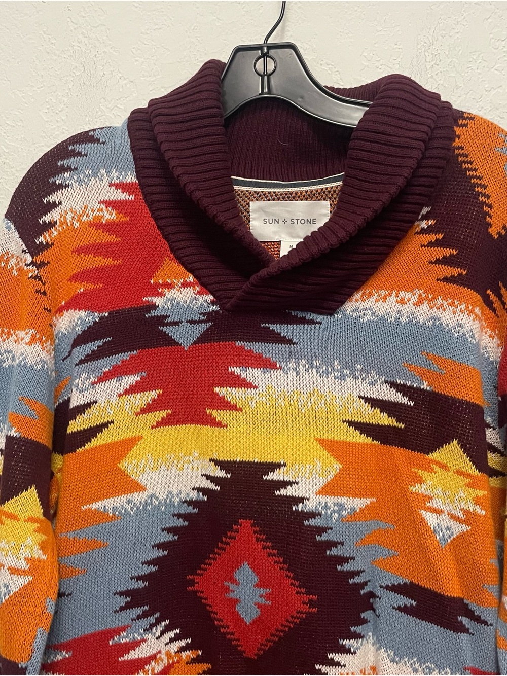 SUN + STONE Cowl Neck Sweater Red Orange Southwest New Mexico Style Size Men's M - Picture 2 of 7